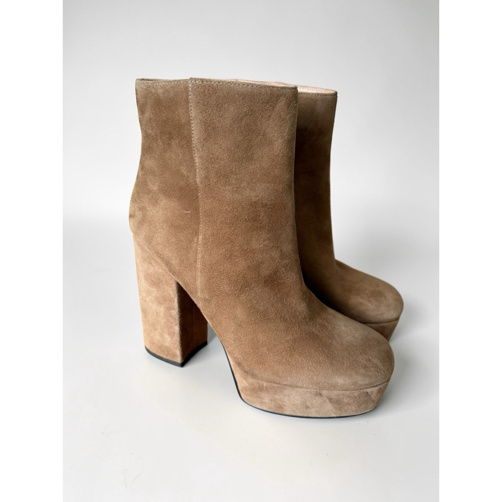 COACH Women's Iona Suede Platform High Chunky Y2K Block Heel Booties Size 9 Tan